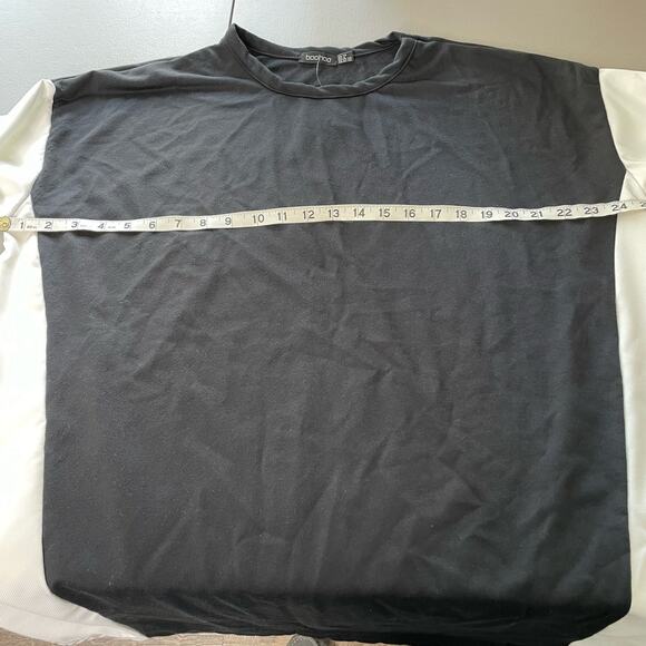 Boohoo Maternity Long Sleeve Top Crewneck Color Block White Black Size 10 NWT - Picture 10 of 12